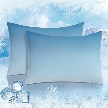 LUXEAR Cooling Pillow Cases, 2 Pack Queen Size Arc-Chill Q-max > 0.5 Gradient Cool Pillowcases for Hair Skin,Breathable Silky Cooling Summer Pillow Cover for Hot Sleepers & Night Sweats- Gradient Blue