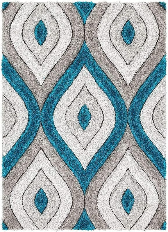 Image of Carpet for Living Room 5X7 FEET Modern Soft Shaggy Carpet Thick, Fluffy & 2 inch Pile Shag Rug for Your Kids Room, Bedroom & Livingroom (White Blue)