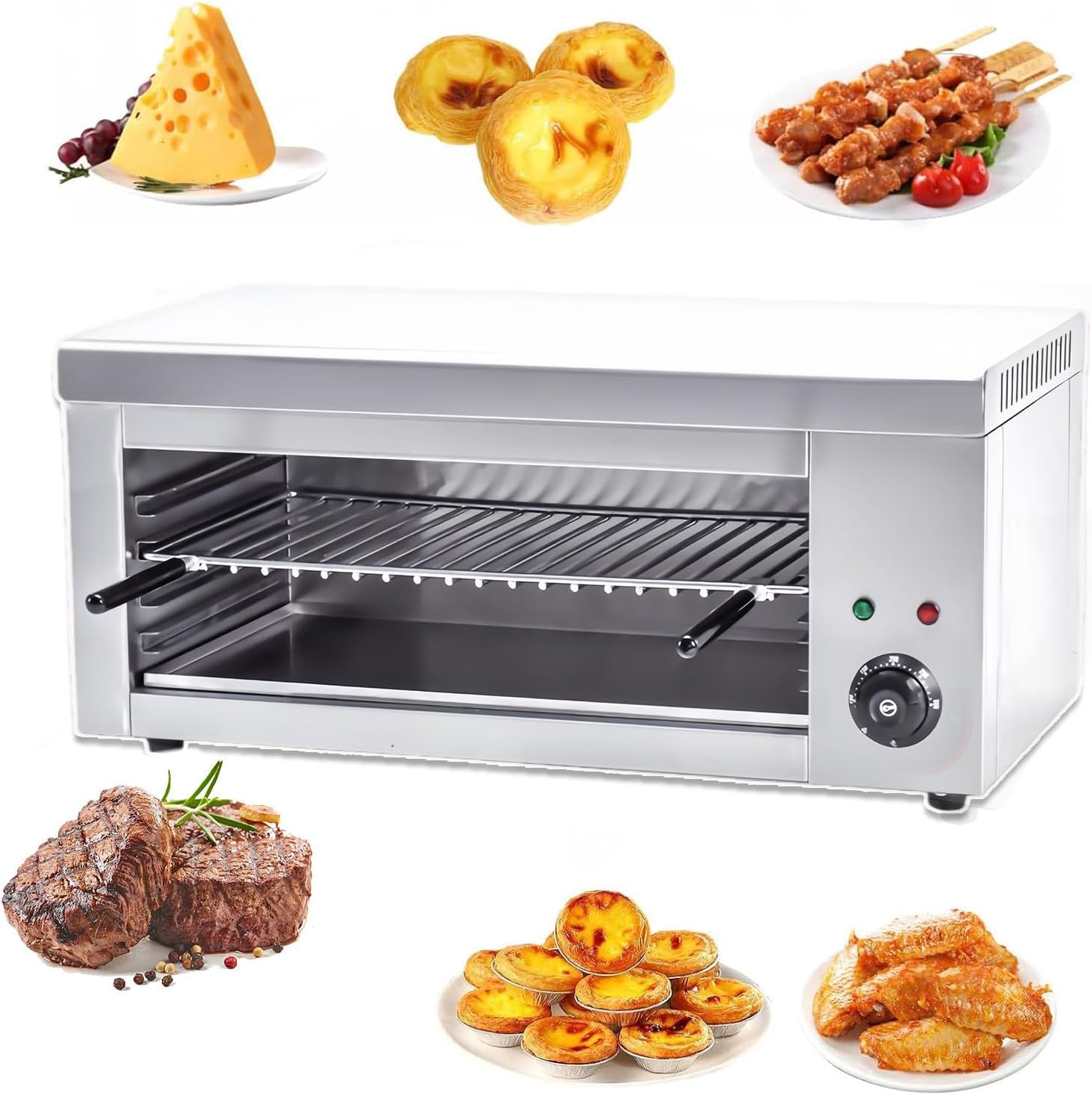 Professional 2000w Stainless Steel Salamander Broiler & Cheese Melter, Wall-Mount Or Countertop Electric Grill, 50-572°F for Searing Steak, Melting Cheese, Shawarma (45x26cm Tray)
