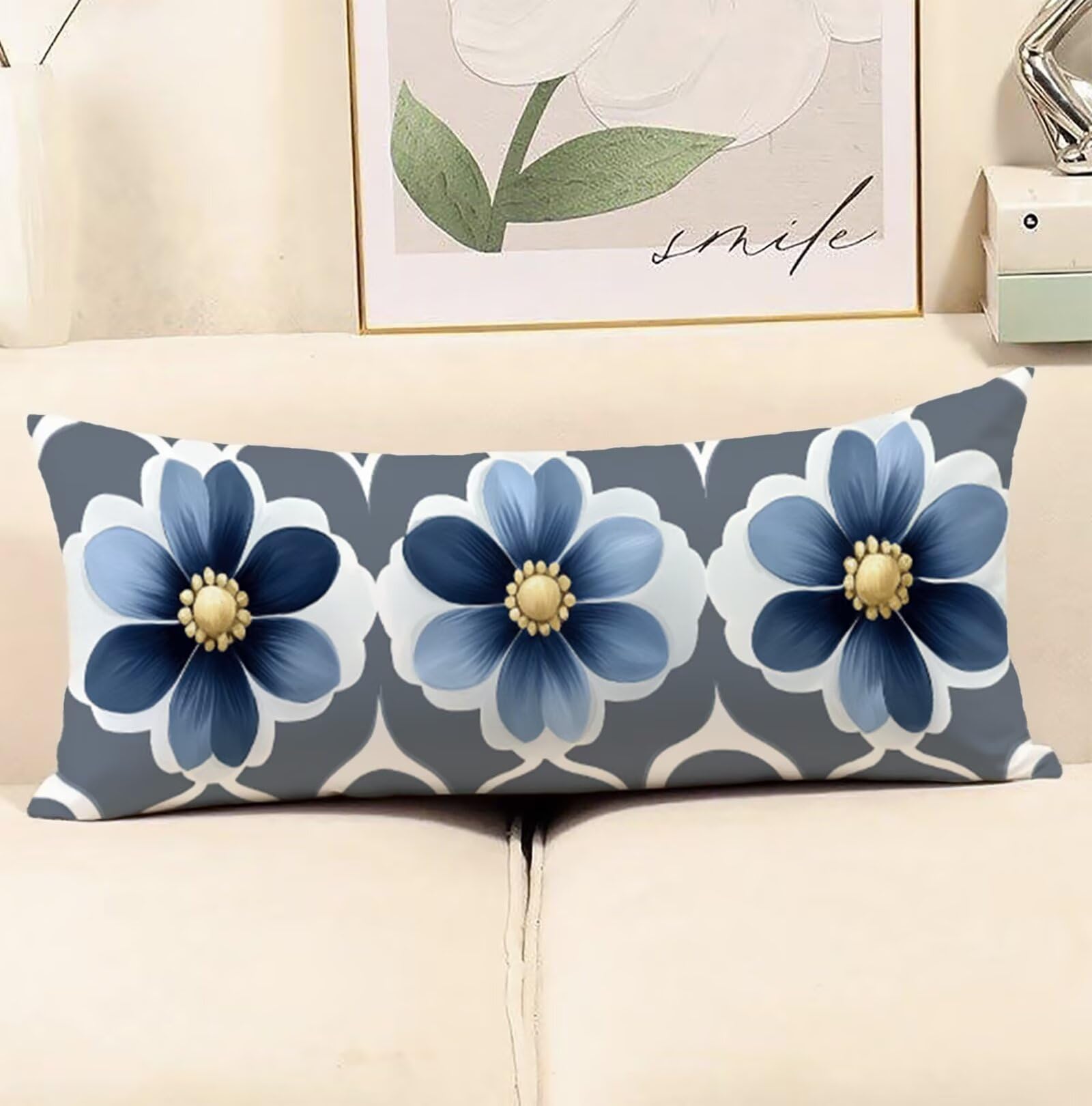 Azul Fundas Almohada 60x180 cm Funda de Almohada nórdico Cojines Cama Terciopelo Suave Mejorar la Calidad del Sueño, con Cremallera Invisible Funda de Cojín, Decoración del Hogar para Sofá Cama R-8729