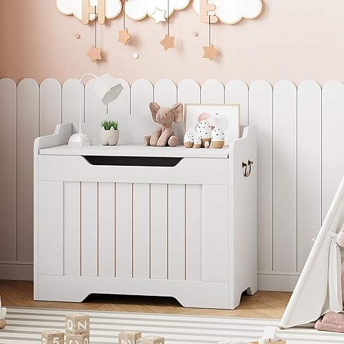Miniatura 2 de IDEALHOUSE Cofre de almacenamiento, baúl de juguetes de 24.8 pulgadas para niños y niñas, caja de juguetes grande de madera para niños, banco de