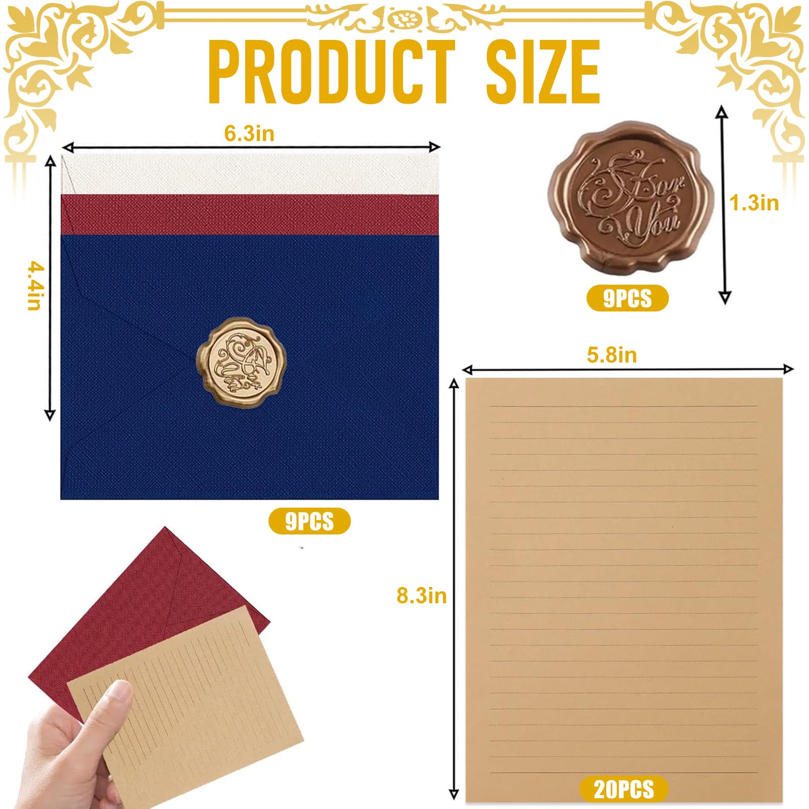 Set di Carta da Lettere Vintage 38 Pezzi, Buste in Lino con Sigillo di Cera, A5 Kraft per Inviti Nozze