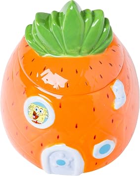 Silver Buffalo SpongeBob SquarePants Small Sculpted Ceramic Snack Jar Featuring Pineapple House and SpongeBob SquarePants, 5.2 x 5.2 x 6.6