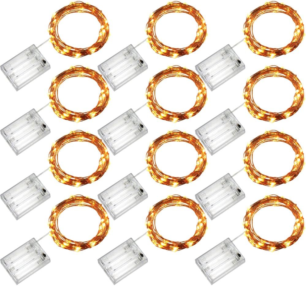 RcStarry(TM) 12-Pack{50LED 16Ft}Rope Lights,50 Micro LED Battery Operated 16 Ft long Ultra Thin Copper Wire Starry String lights for Home Bedroom Party Tree,Warm White