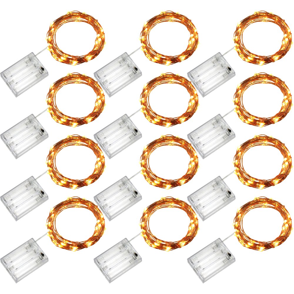 RcStarry(TM) 12-Pack{50LED 16Ft}Rope Lights,50 Micro LED Battery Operated 16 Ft long Ultra Thin Copper Wire Starry String lights for Home Bedroom Party Tree,Warm White