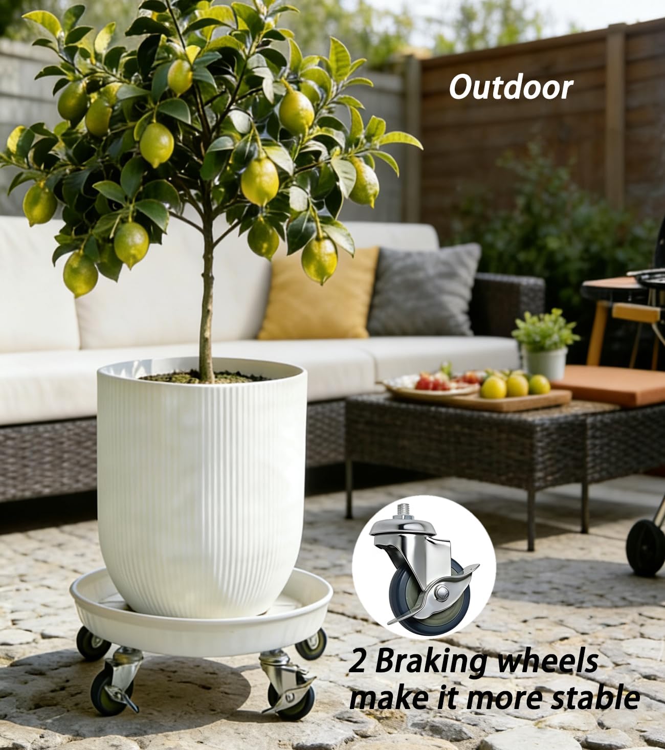 SIAMO 16" Heavy Duty Plant Caddy (430lbs Capacity)-Lockable Non-Scratch Swivel Casters Rolling Plant Stand Saucer for Large Ceramic Planters & Heavy Trees Indoor & Outdoor,White,2-Pack