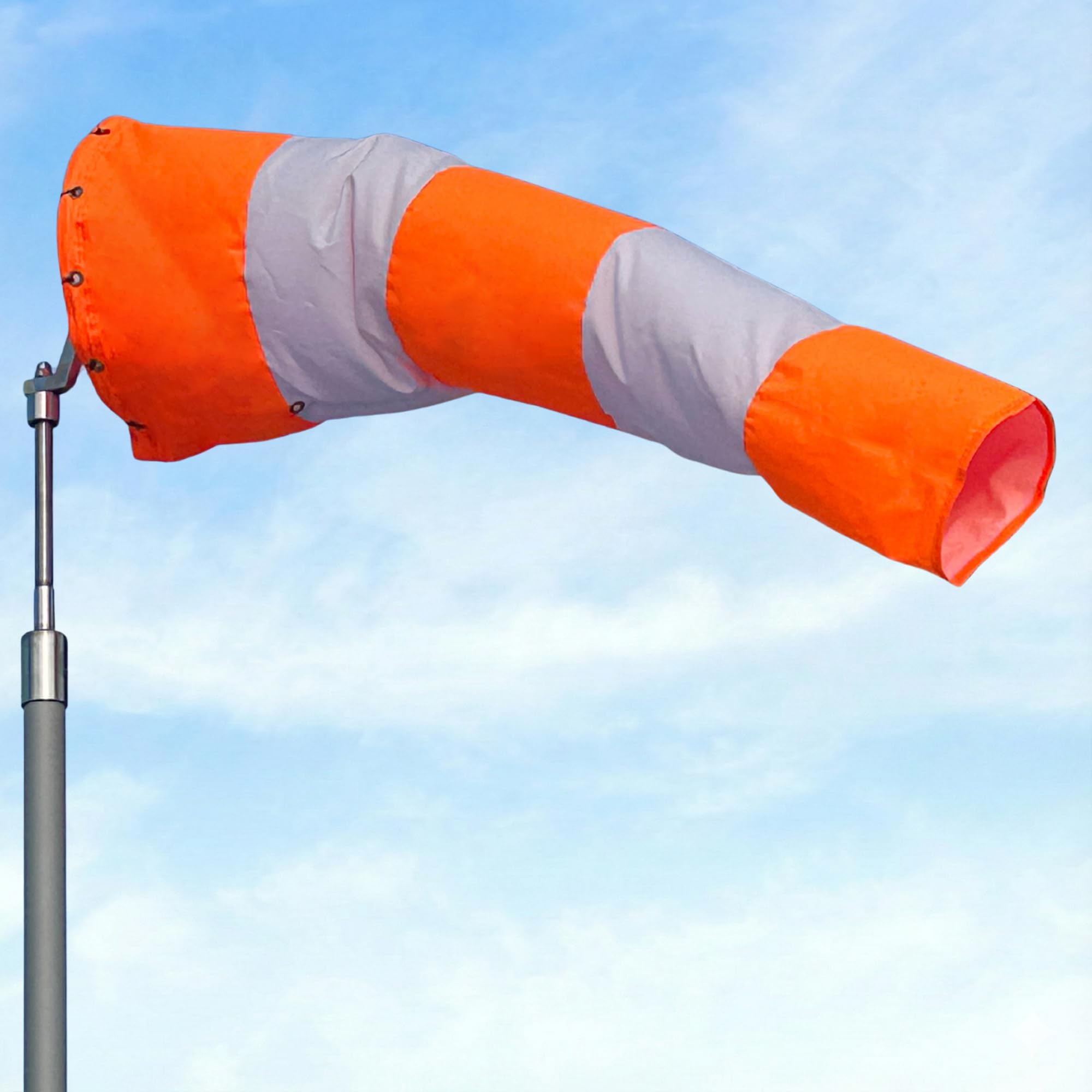 18"x72" Airport Windsock | Heavy Duty, All Weather, Waterproof, UV Fade Resistant, High Vis Fluorescent, Quad Stitched, Zip Ties Included, for