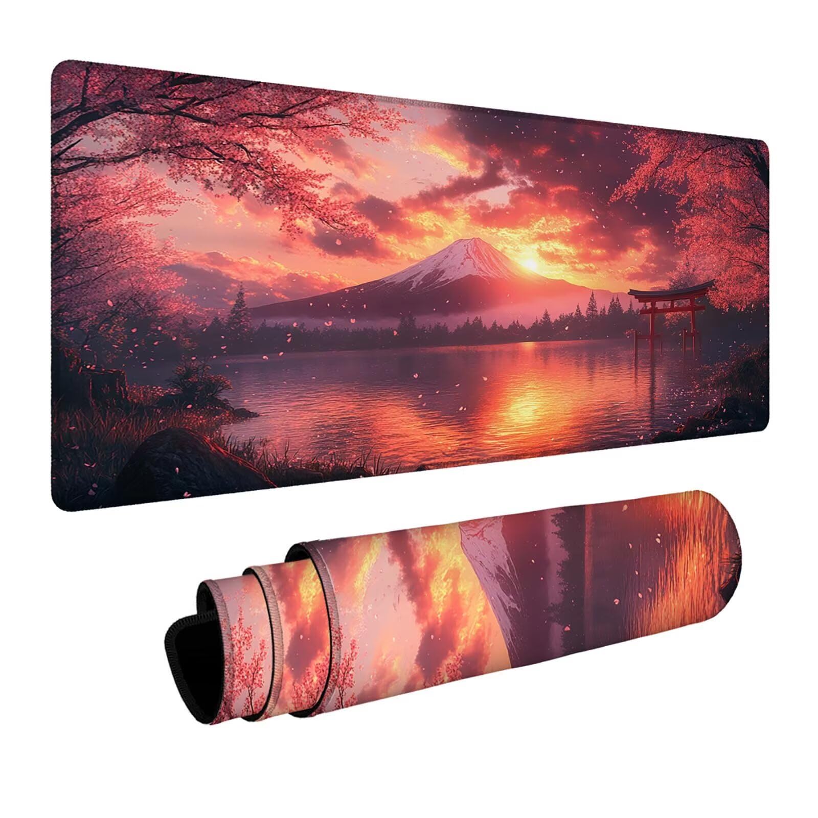 Podkładka pod mysz Torii Gamingowa XXL, 100 x 50 x 0,3 cm, wodoodporna, podkładka na biurko, wulkan, Fuji, szyte krawędzie, antypoślizgowa, gumowa podstawa, podkładka pod mysz, do laptopa, myszy