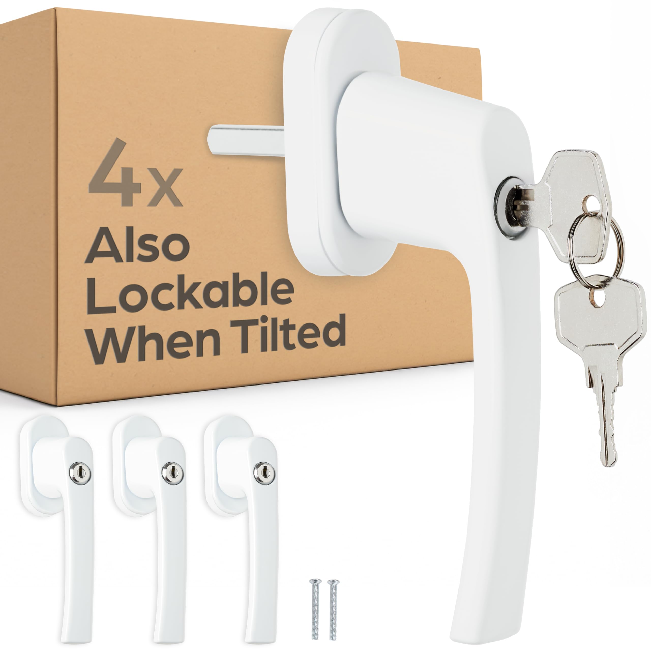 4 Lockable Window Handles, White, Easy to Install, with 8 Universal Keys, Reliable Protection