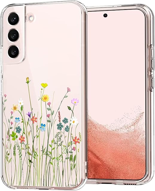 Unov Case Compatible with Galaxy S22 Case Clear with Design Soft TPU Shock Absorption Slim Embossed Pattern Protective 6.1 inch (Flower Bouquet)
