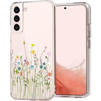 Unov Case for Galaxy S22 Crystal Clear Mobile Phone Case Shockproof Slim Thin Handle Clear with Embossed Pattern UV Protection Compatible with Wireless Charging Soft TPU Flowers Bouquet
