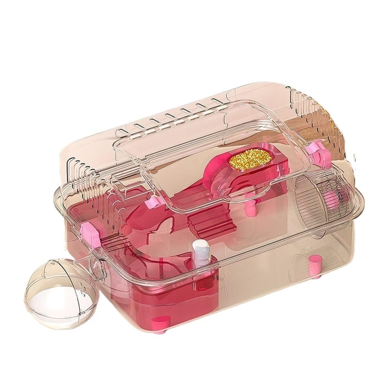 Cage à Hamsters Cage à Hamster spacieuse ventilée entièrement Transparente avec roulettes(Pink)