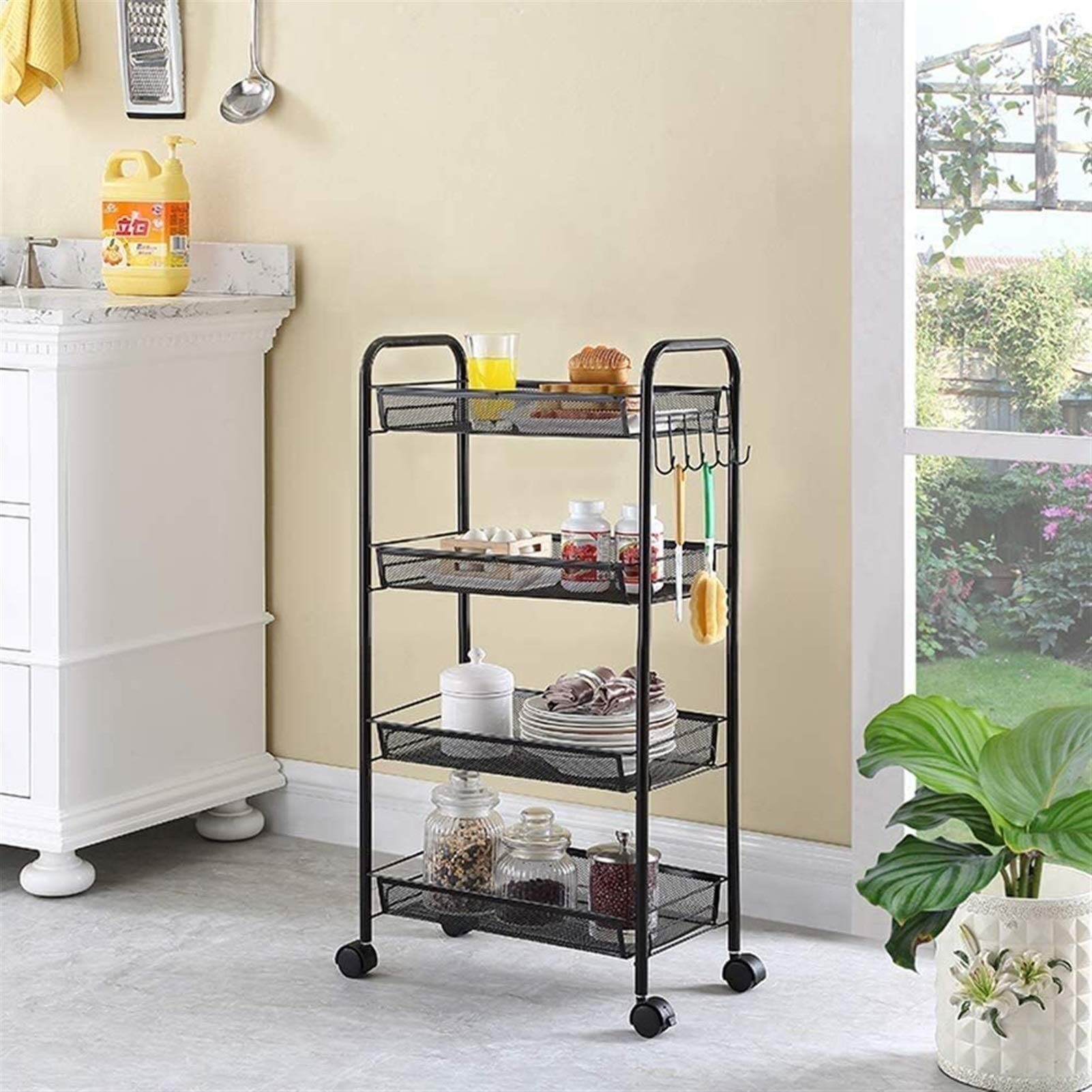 Chariot de rangement étagère mobile 4 niveaux contre le désordre de la maison