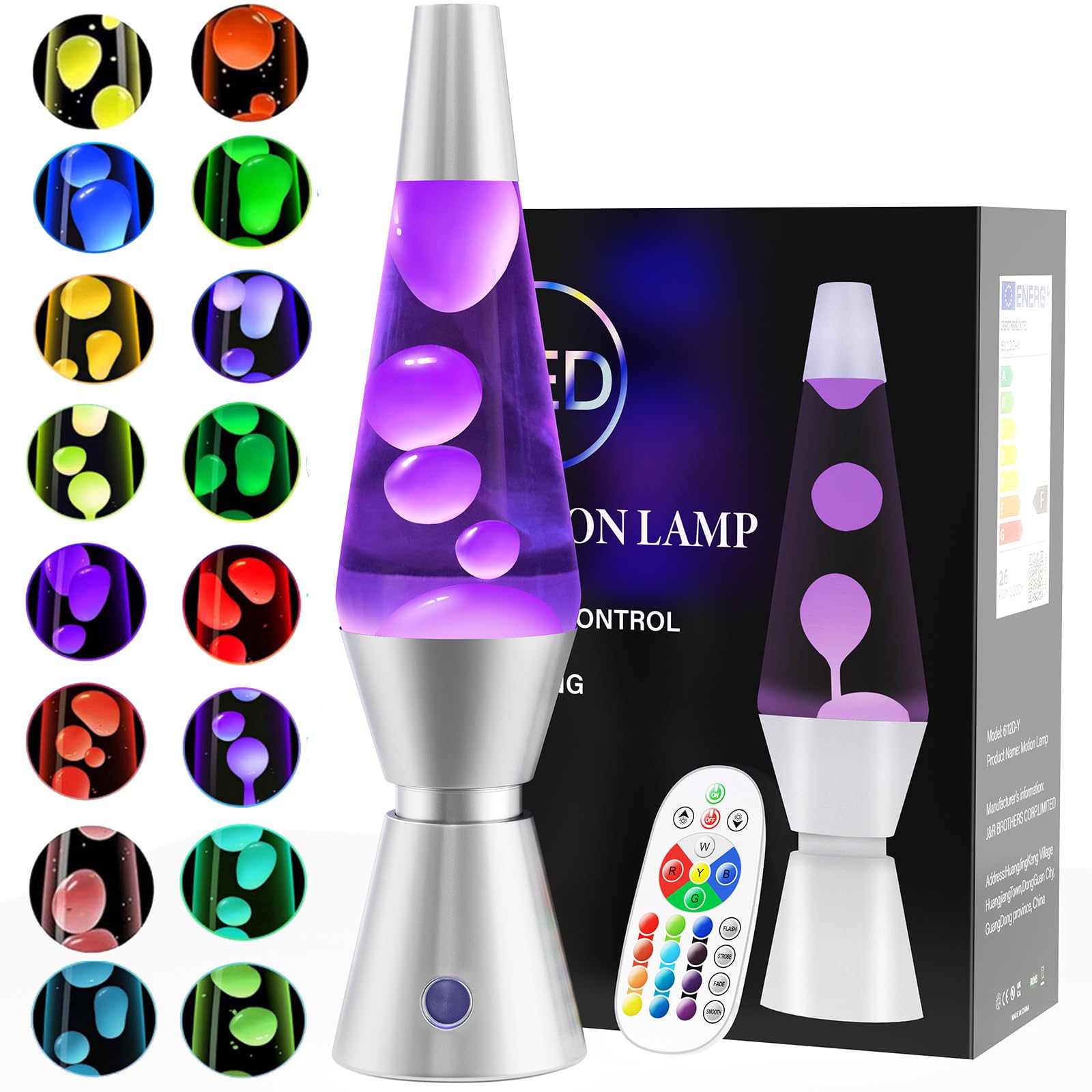 FOOING Lavalampe mit Fernbedienung, Lavalampen für Stressbekämpfung, 17 farbwechsel Stimmungslampe LED Lavalampe für Kinder Schwarz-37cm Weiß