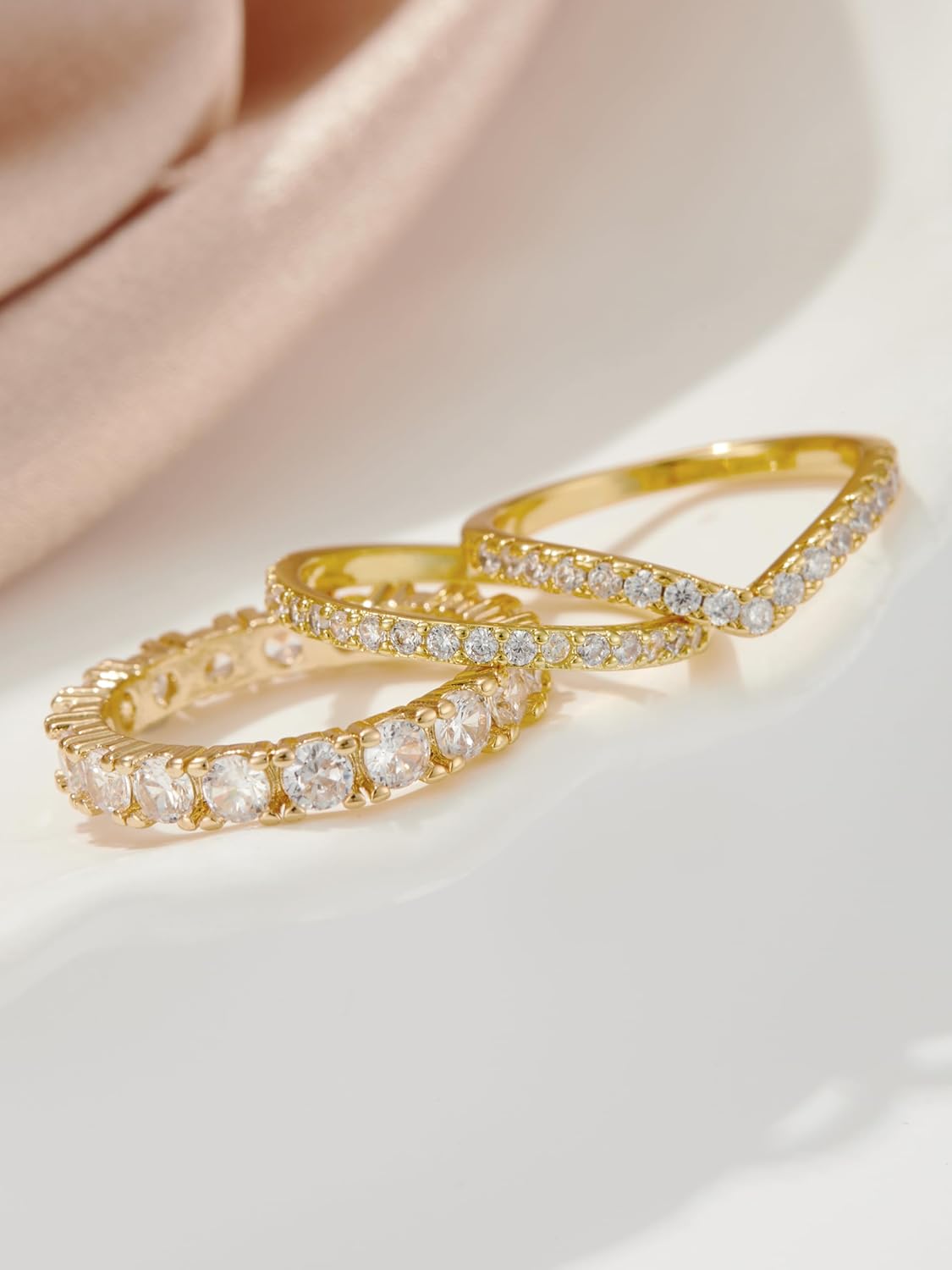 Stackable Gold Rings for Women Non Tarnish Dainty 14K Gold Plated Band Rings Cubic Zirconia Thumb Ring Trendy Statement Stacking Rings Set Promise Wedding Bands Engagement Rings Size 6-10 - Image 6