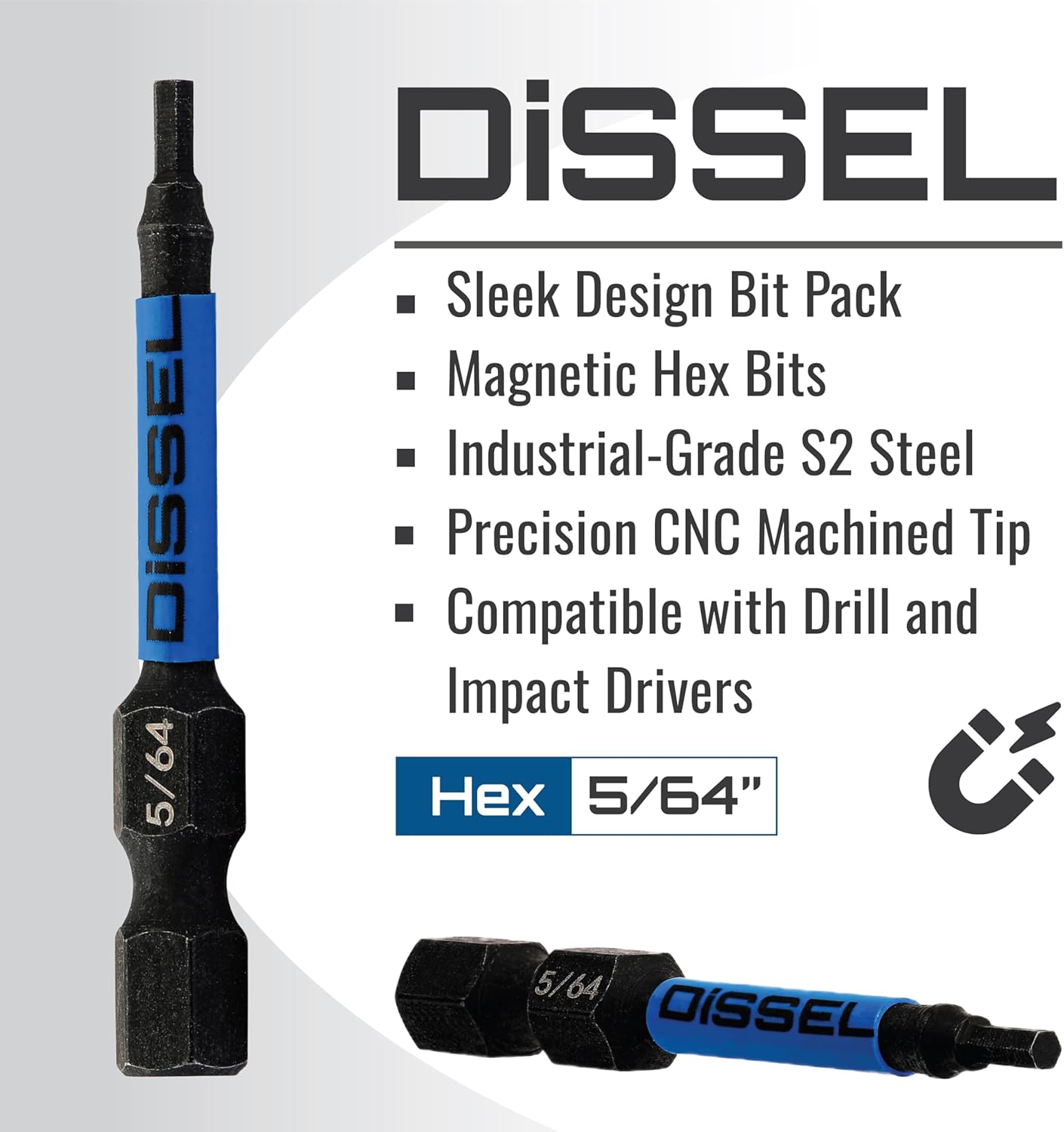 5/64 Hex Bit Set - SAE Magnetic 5/64 Allen Wrench, Durable S2 Steel Hex Driver for Bike, Furniture & RC Repairs (6pc). Impact Grade Allen Bits Designed for Precision and Durability.