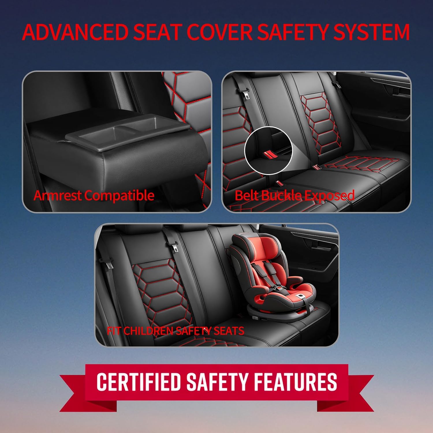 Fit 4Runner Car Seat Covers (5 Seats Full Set) Compatible with Toyota 4Runner 2003-2024 - Full Coverage Breathable Leather, Airbag Compatible, Waterproof & All-Weather, Black&Red