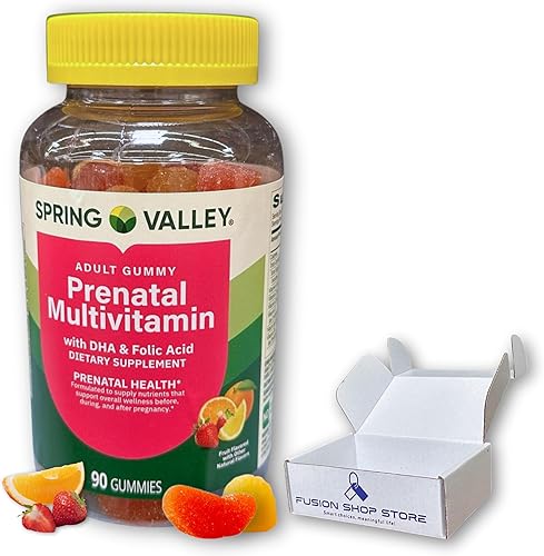 Gomitas prenatales para mujer, suplemento multivitamínico DHA y ácido fólico, 90 unidades (paquete de 1), en caja por Fusion Shop Store