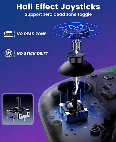 Switch 2 Controller Compatible with Nintendo Switch 2/Switch/OLED/Lite - Hall Effect Joystick & Trigger - 7 Color RGB Wireless Pro Controller with Charging Dock, Macros, Turbo, KeyLinker App - Black