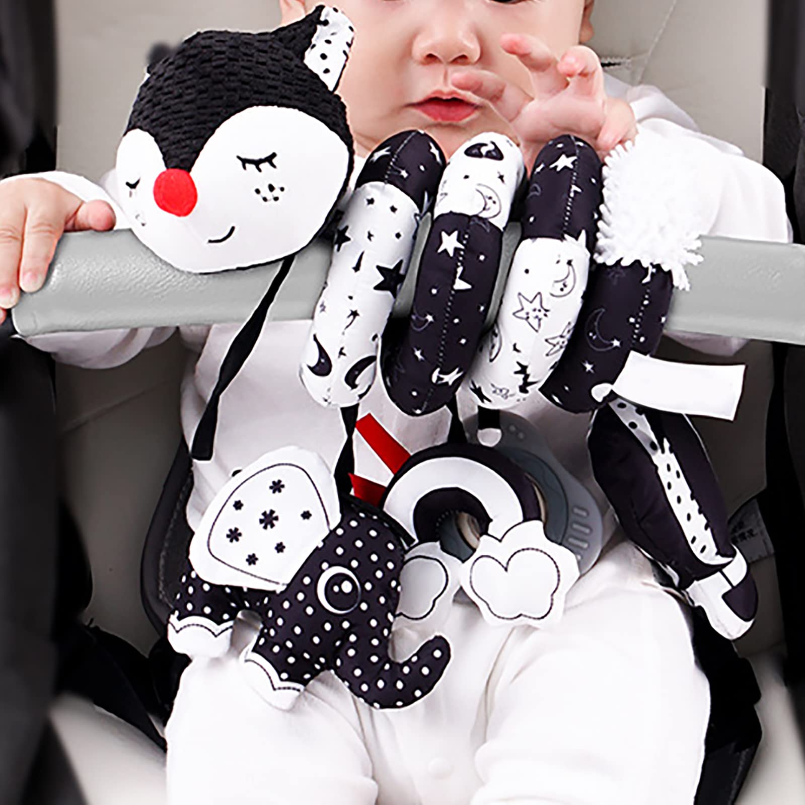 Jouets pour Poussettes, Jouet en Peluche Spirale D'activité Bébé avec Musique, Jouet Eveil Bebe, Jouets Berceau Landau pour Garçons et Filles, Jouet Bebe Naissance Cadeaux 3 6 12 Mois, Noir