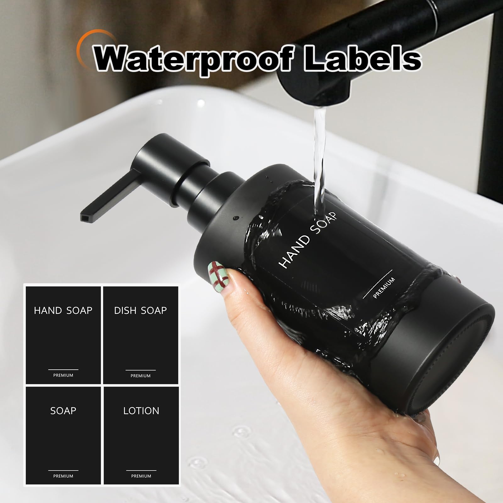 GMISUN Hand Soap Dispenser, 12 Fl oz Black Soap Dispenser Bathroom, 2 Pcs Washing up Liquid Dispenser - Image 4