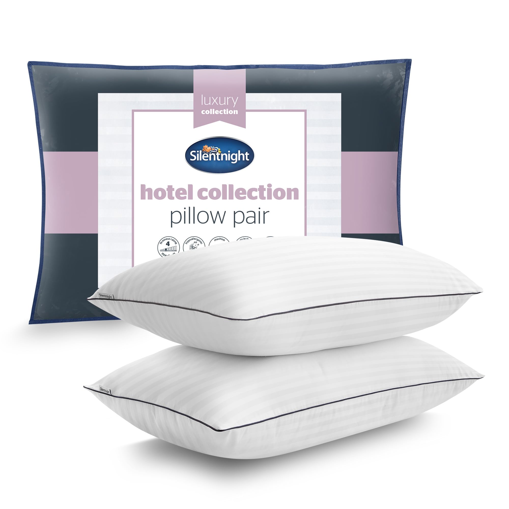 Silentnight Luxury Hotel Collection Piped Pillows 2 Pack - Hotel Quality Stylish Pillow Soft Medium Support Back & Side Sleepers Filled With Finest Fibres - Hypoallergenic Machine Washable - Pack Of 2