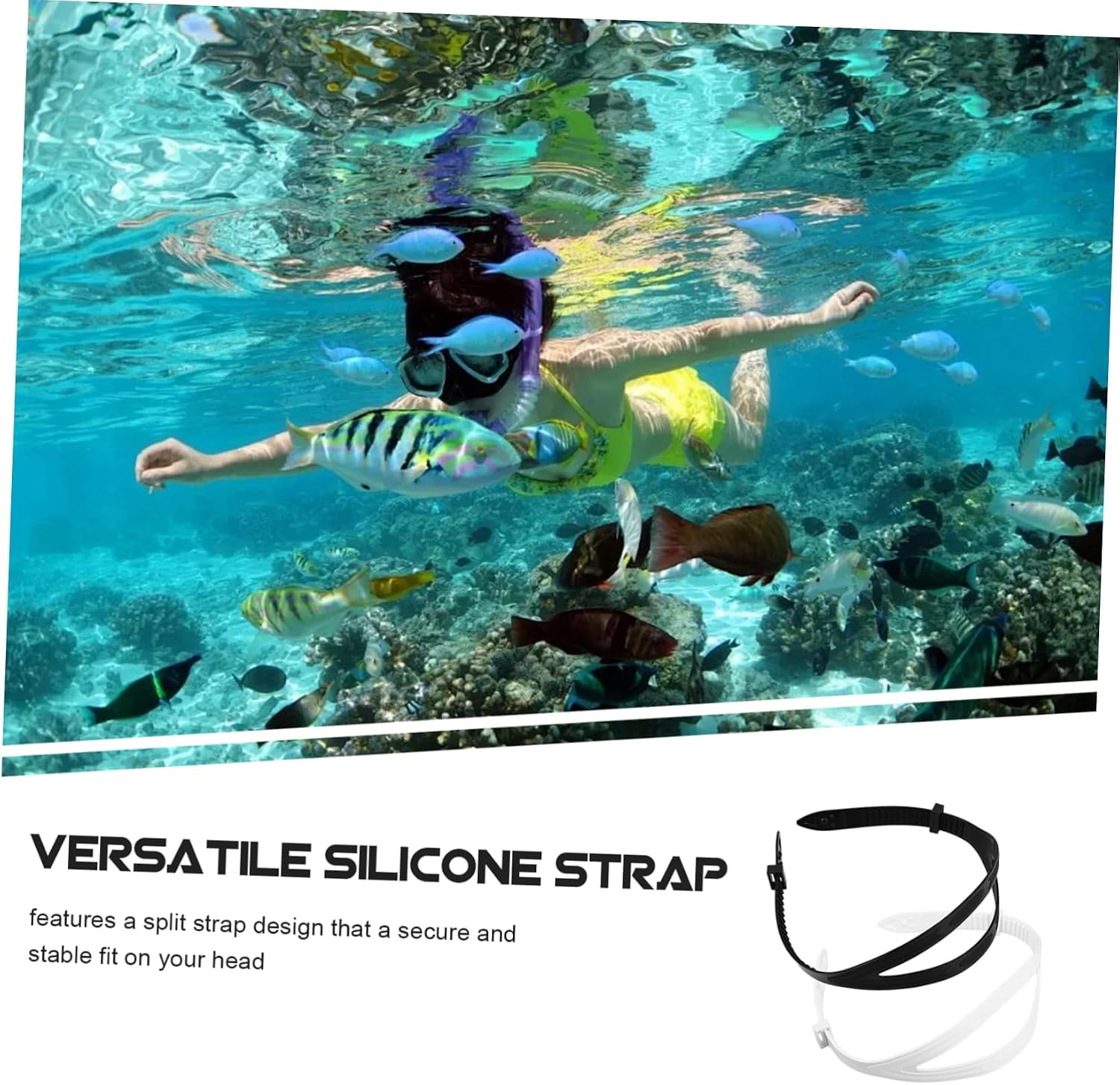 VICASKY 2pcs Silicone Diving Mask Strap with Split Design for Secure Fit Safety Eyewear Retainer for Scuba Swimming and Sports Black and White