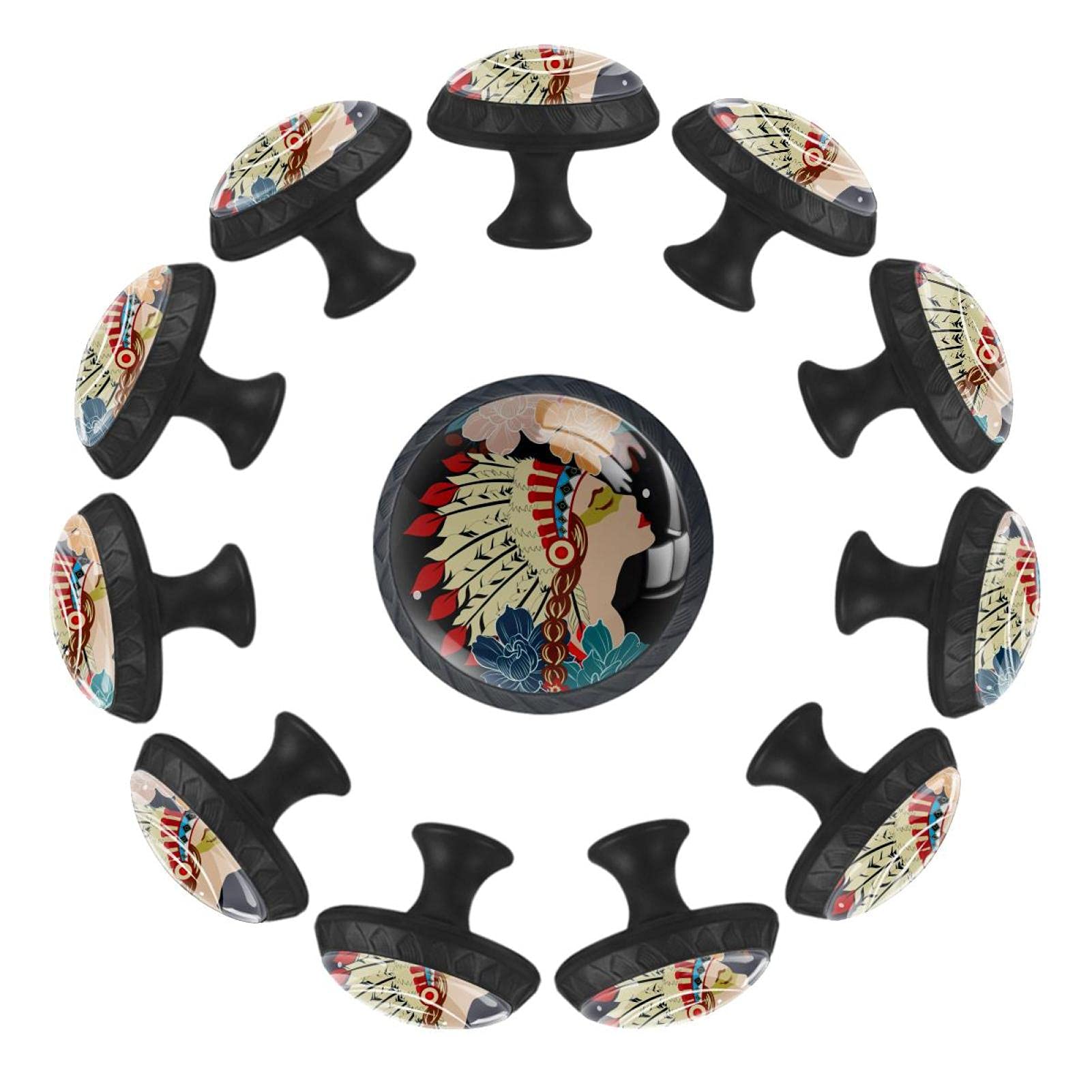 Bouton de meuble ethnique avec impression de silhouette femme noire