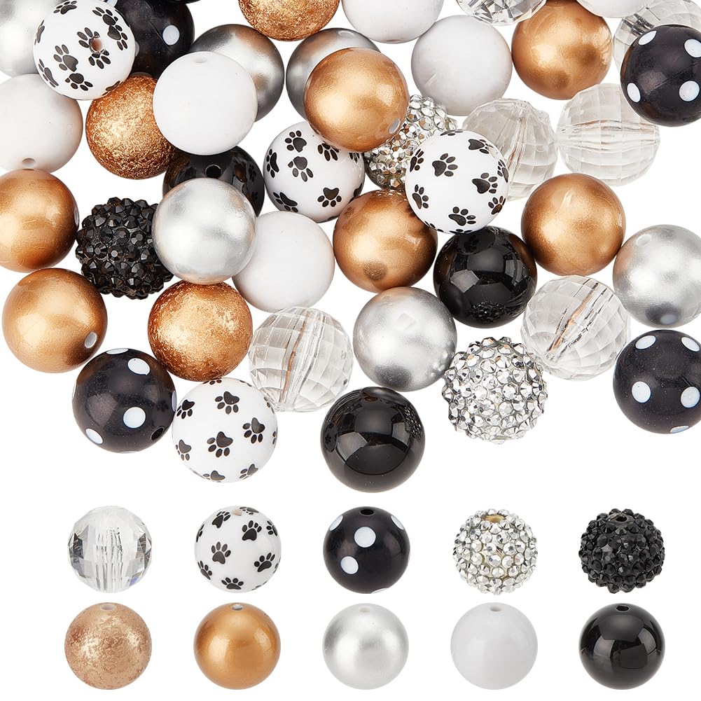 PandaHall 50 Perle Acriliche Nere 20mm: Grandi, Per Gioielli, Bracciali, Borse, Decorazioni Halloween