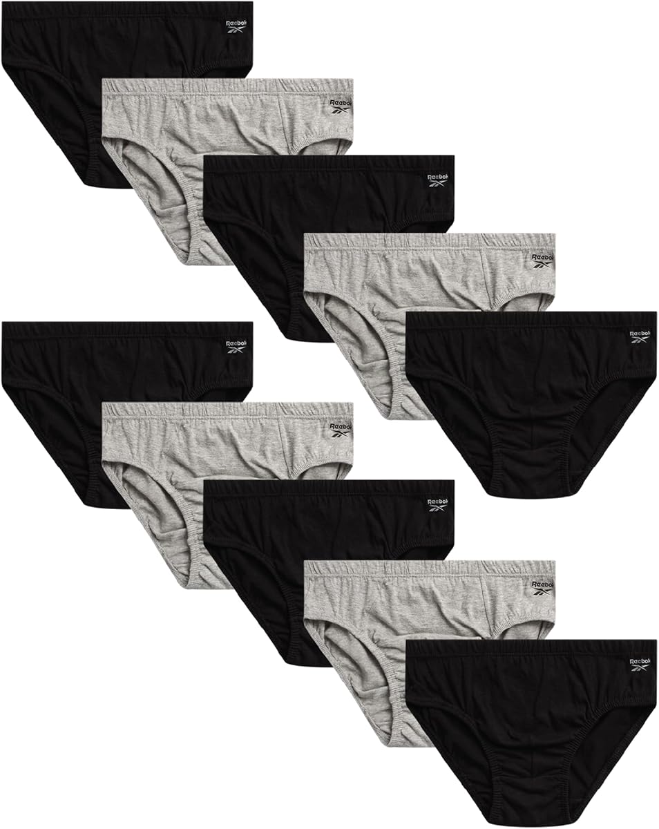 Reebok Calzoncillos de talle bajo para hombre, paquete de 10 calzoncillos de algodón elástico suave | El corte de talle bajo se coloca cómodamente debajo de la cintura para un ajuste suave debajo de los jeans o pantalones deportivos y reduce la irritación.