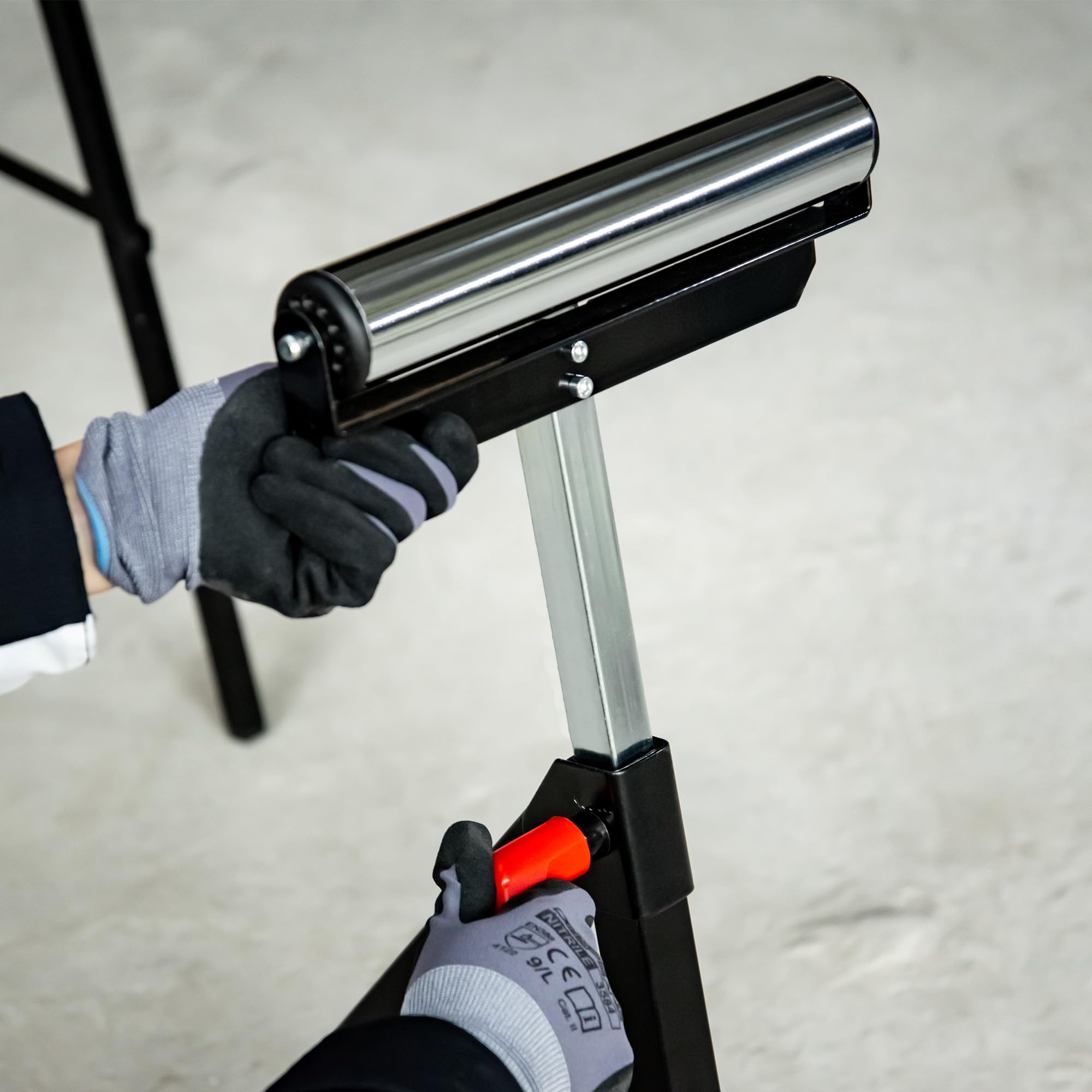 HOMCOM Servante d'atelier à rouleau pliable, lot de 2 supports avec rouleau hauteur réglable 68 à 110 cm, charge max. 90 kg, support de rouleau à billes, noir