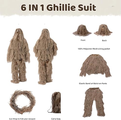 Miniatura 10 de Ghillie Traje para hombres, traje Gilly para adultos, ropa de caza de camuflaje, trajes de camuflaje 3D para caza