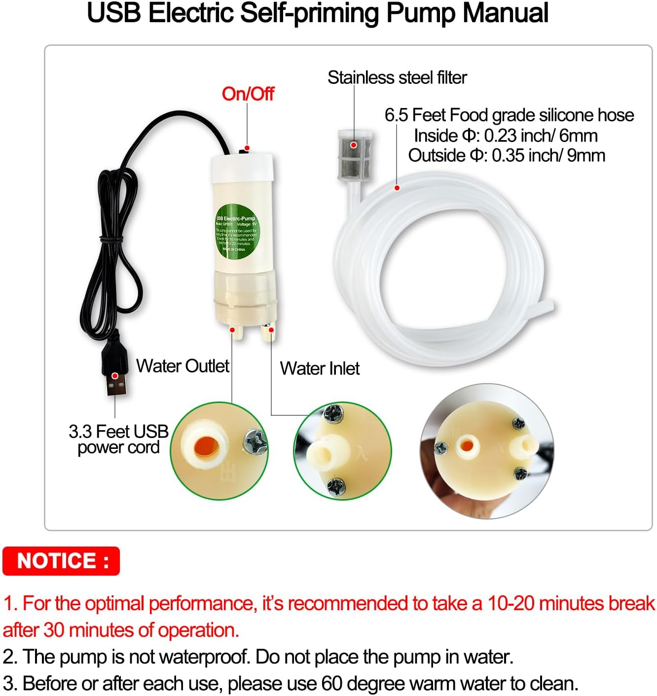 Portable USB Electric Auto siphon Self-Priming Pump for Home brew Wine,Beer and Kombucha, Water Transfer Pump Kit, 2L/Min, Low Noise, with Food-Grade 6.5FT hose