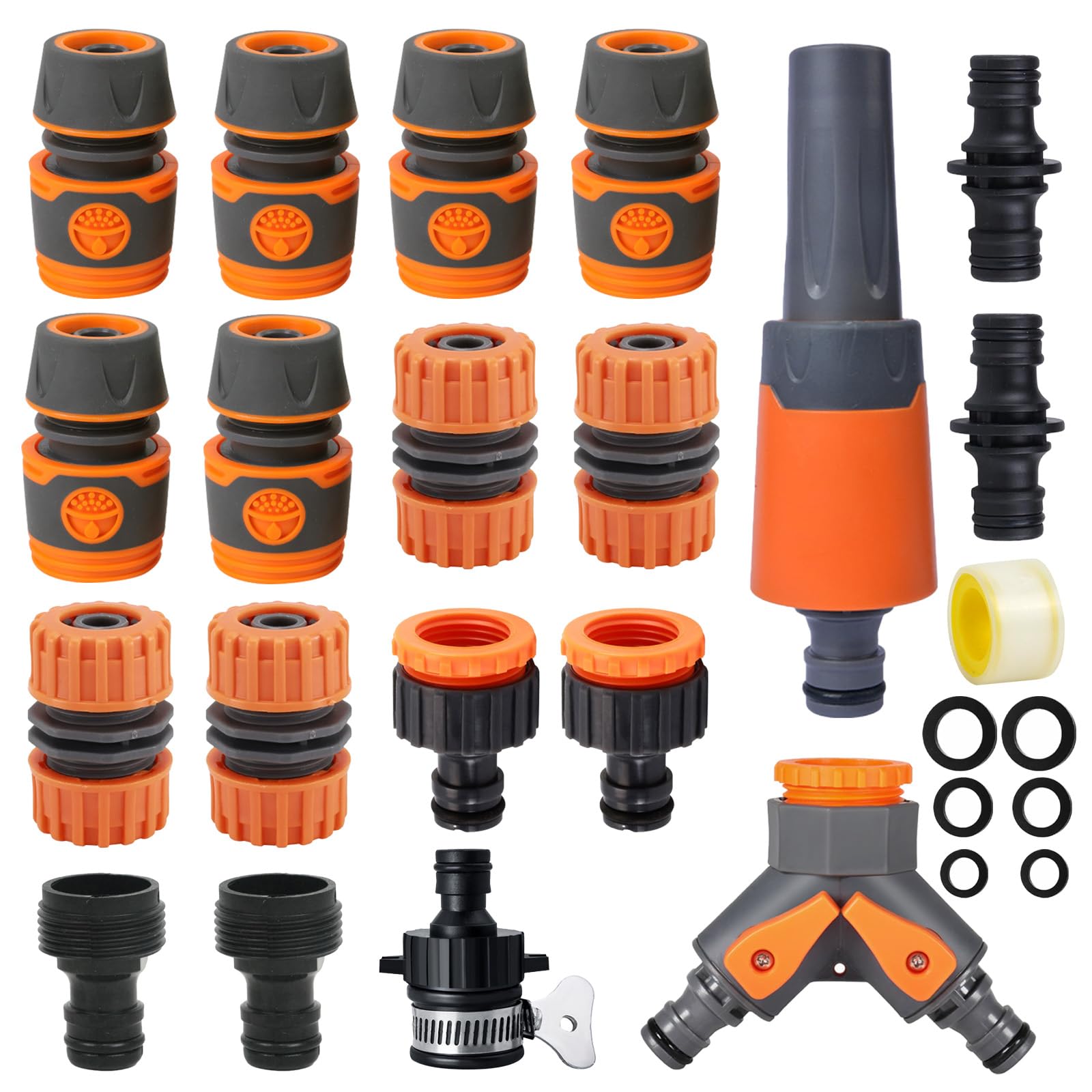20PCS Garden Hose Connector Set Hose Pipe Connectors and Fittings, Dual Hose Connector 2 Way Garden Hose Diverter Y-Valve Hose Connector, Water Hosepipe Connections Attachments for Taps & Hoses