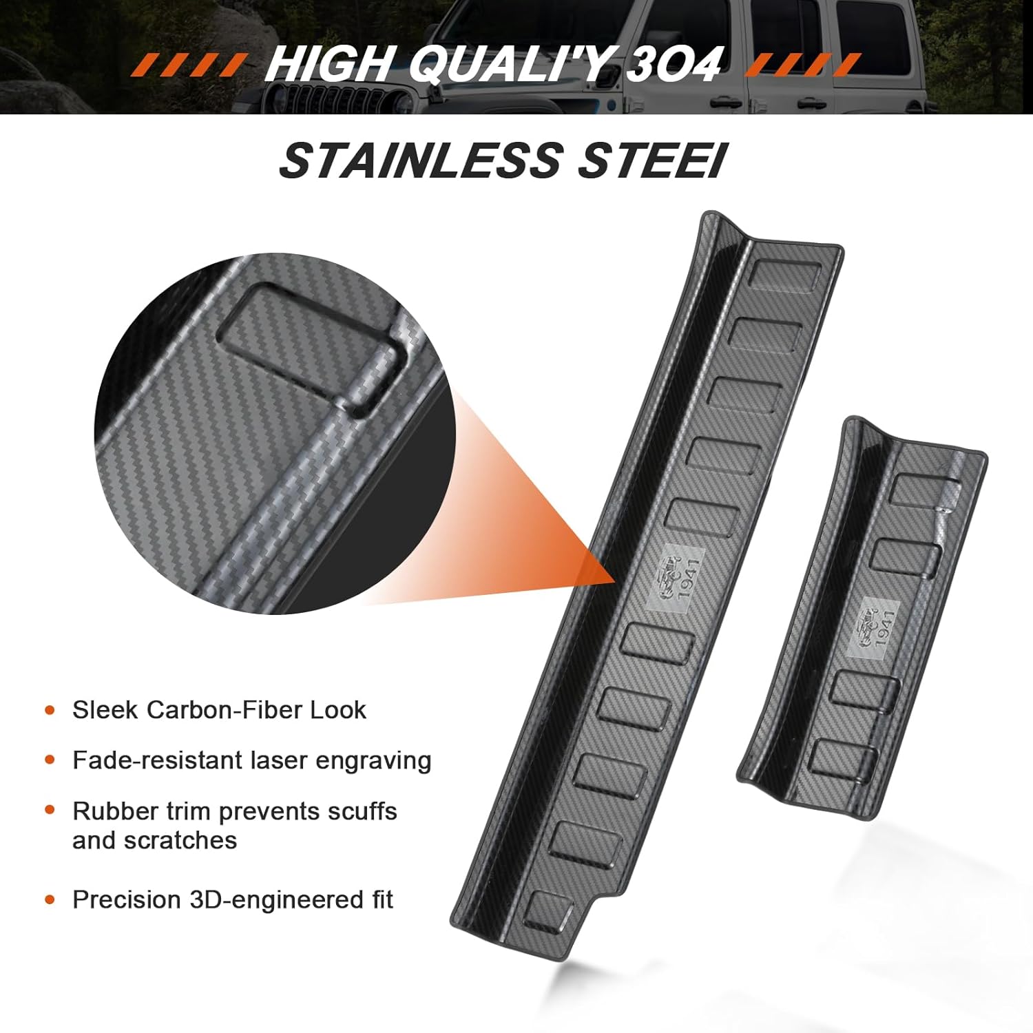 ACLONG Door Sill Guards Fit for Jeep Wrangler JL JLU 2018-2025 & Gladiator JT 2020-2025 4-Door, Carbon Fiber Style 304 Stainless Steel Door Entry Guard Protector Accessories Non-Slip Design