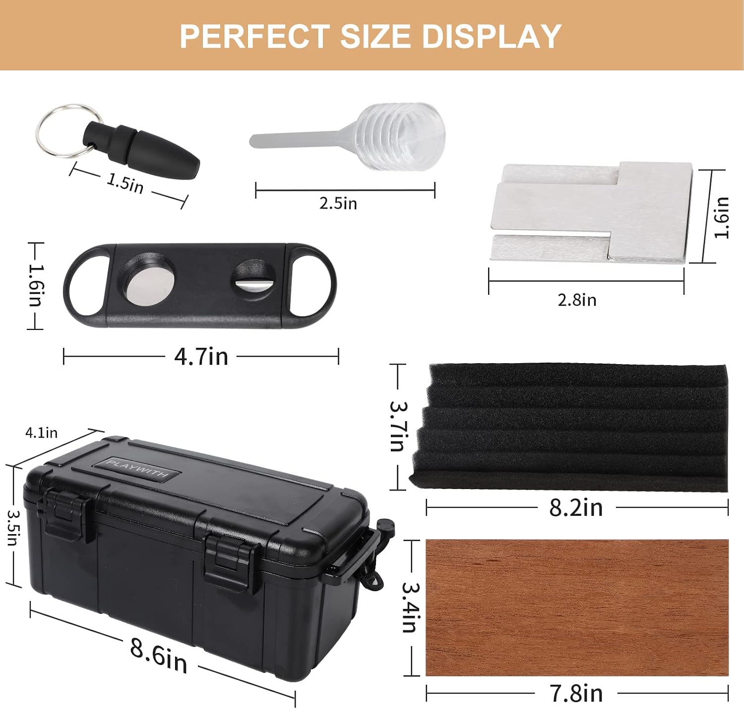 Travel Cigar Humidors Box Case with Cigar Accessories &Spanish Cedar &Humidifier &Cigar Cutter &Cigar Stand Cigar Punch Cutter Hold 12-15 Count Cigar Waterproof Case Crushproof, Airtight Seal Portable image 4