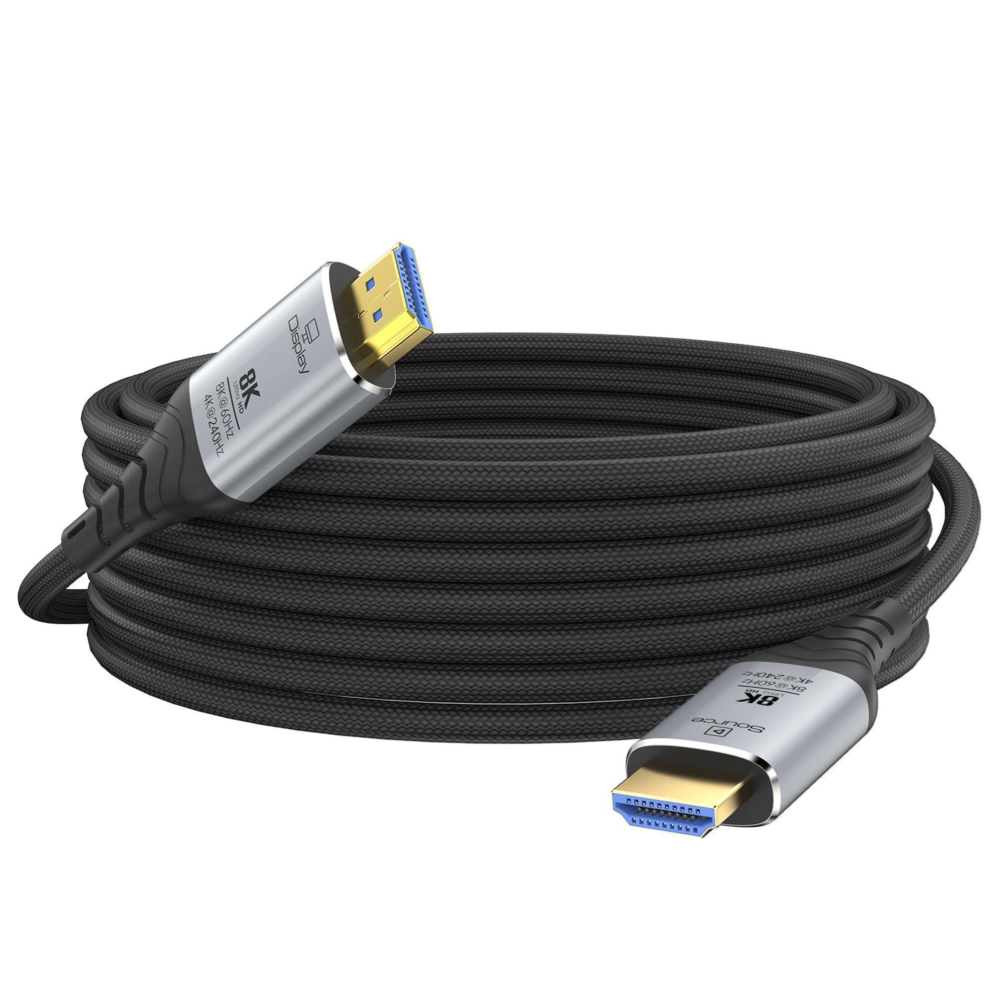 Cable HDMI de fibra óptica de 80 pies, cable HDMI 2.1 largo 8K, 48 Gbps, trenzado de ultra alta velocidad 8K a 60Hz 4K a 120Hz, HDR dinámico, eARC, HDCP 2.2 y 2.3, 3D, para PS5, Xbox, HDTV