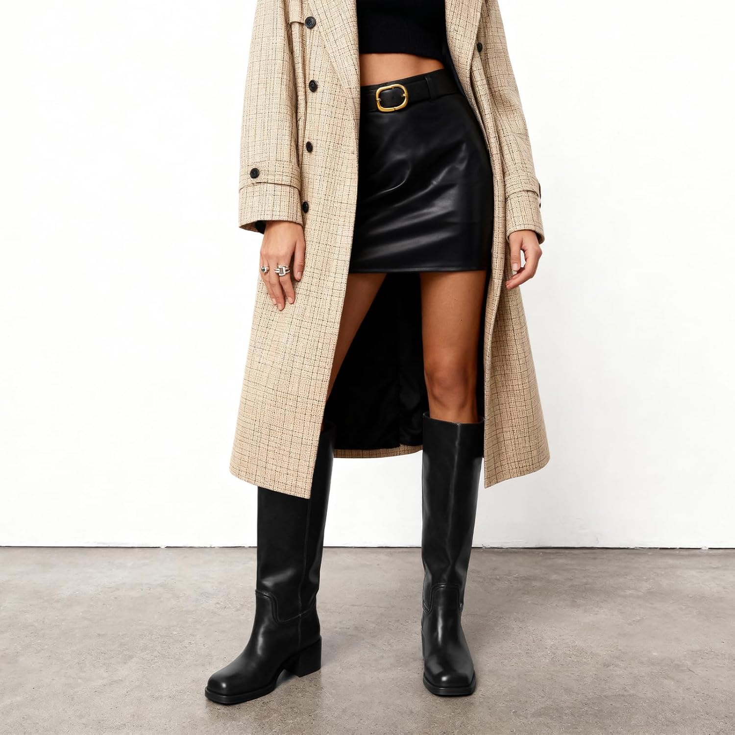 Women's Banana Knee High Boots Chunky Block Heel Square Toe Pull on Low Heel Fashion Comfortable Riding Long Boots Campus Tall Boots