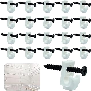 25 Pack White Down Wall Clips, Wire Shelf Loop Clips for Wire Shelving, Plastic Closet Shelves Clips