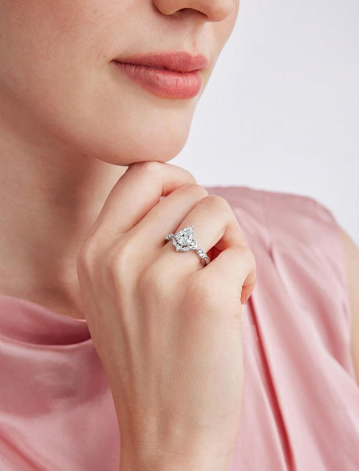 Moissanite Engagement Rings for Women 925 Sterling Silver 1.25CT D Color VVS1 Pear Shaped Moissanite Promise Anniversary Ring Leaves Wedding Band for Her Size 5-10