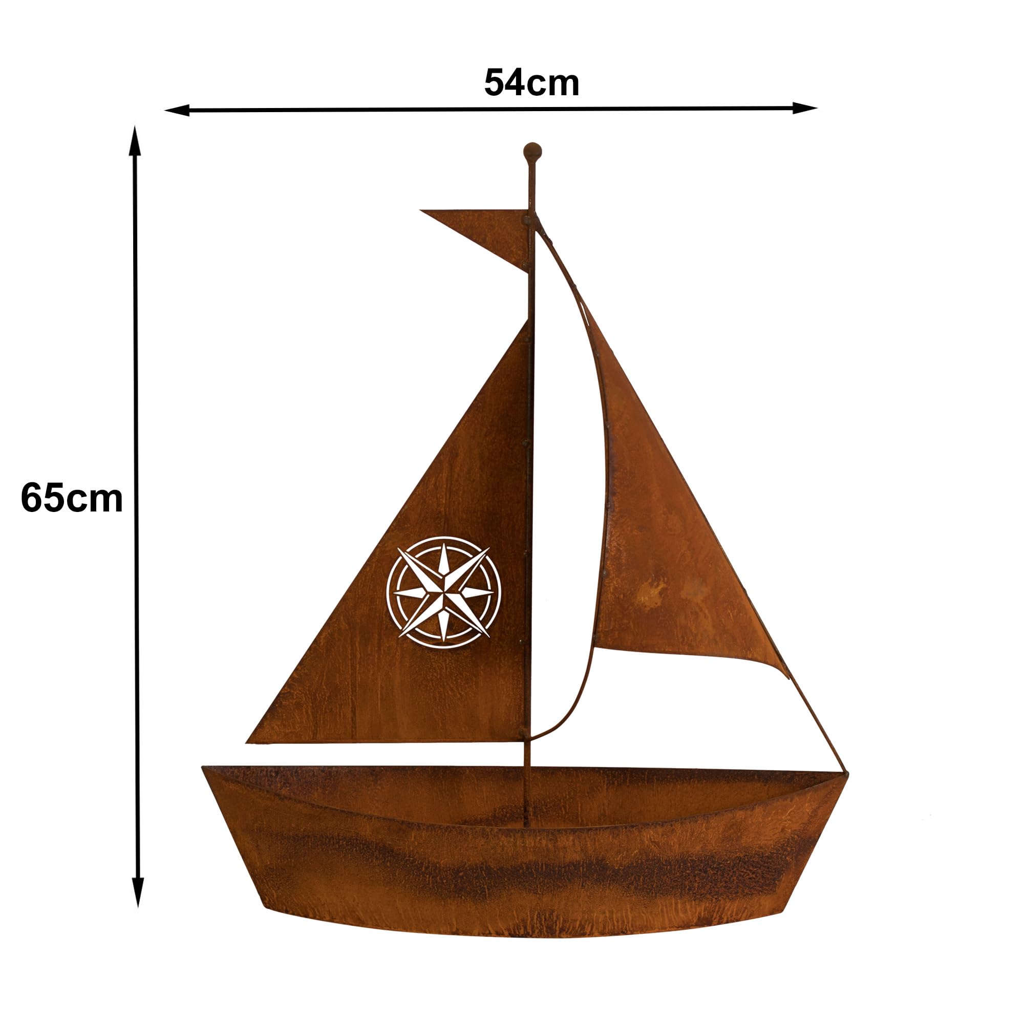Bornhöft Edelrost Schiff zum bepflanzen Gartendeko 46cm x 40cm rostige Garten Deko Teich Angler Maritime Dekoration (65cm)