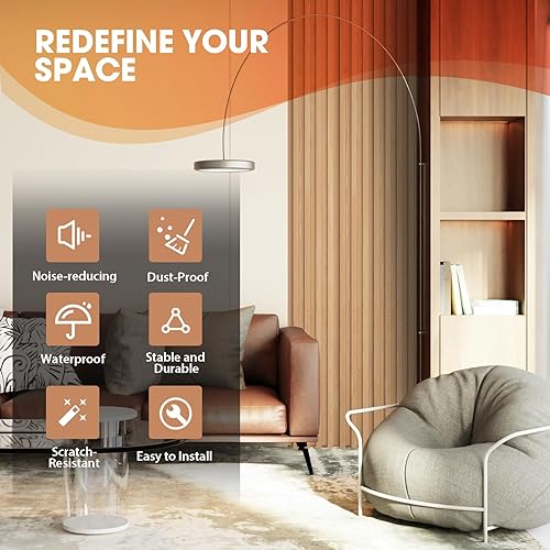 Miniatura 6 de OUZUGIE WPC Paneles de pared acústicos con listones acústicos, paquete de 8 paneles de pared 3D de 96 x 6 pulgadas para decoración de pared