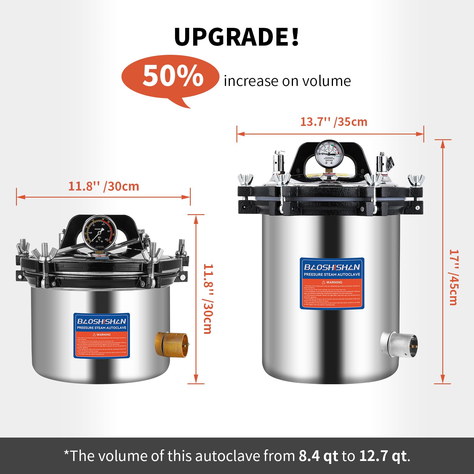 BAOSHISHAN Dampf-Autoklav, 12,7 QT, Edelstahl, tragbarer Druck-Autoklav, 1 kW, 110 V
