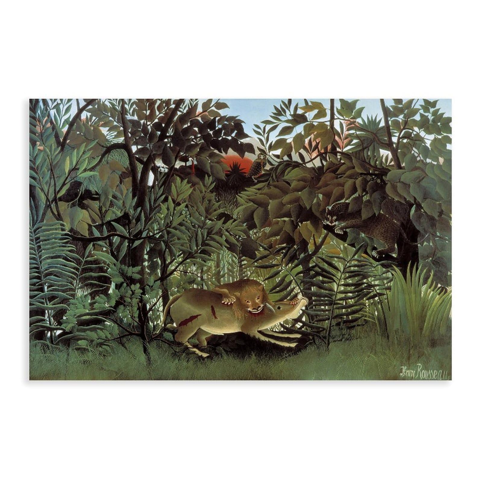 WCYB The Hungry Lion Throws Itself on The Antelope by Henri Rousseau Posters Prints Canvas Deco Paintings Wall Art Unframe 16" L X 24" W
