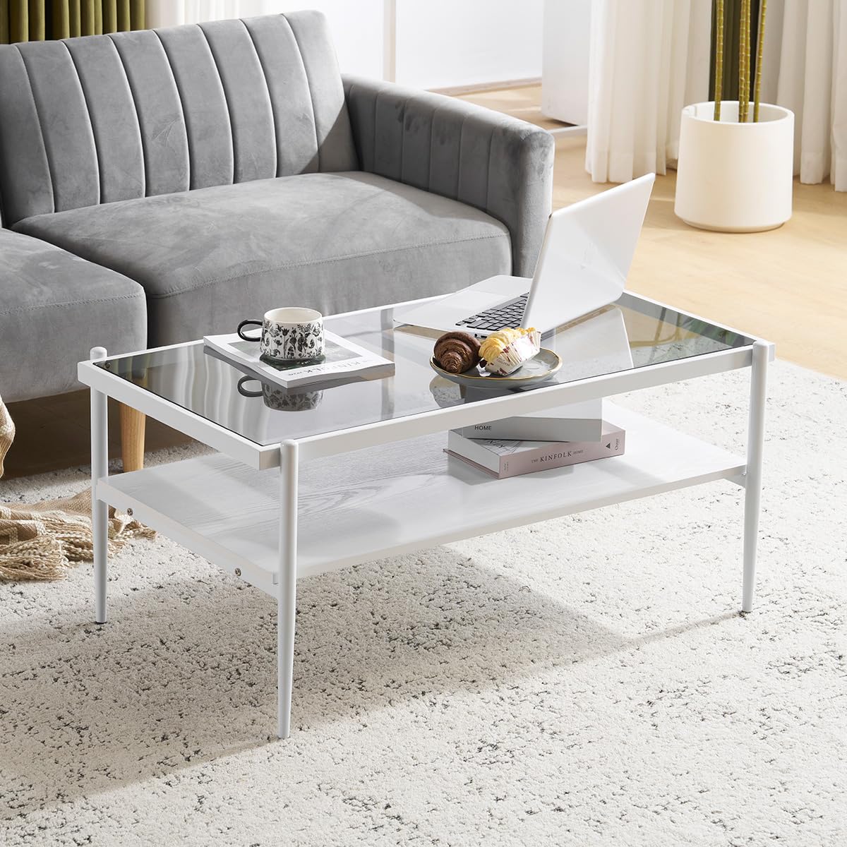 ガラス 二段テーブル Amazon.co.jp: Kennkari ガラステーブル 収納付き 長方形 幅96㎝ ロー