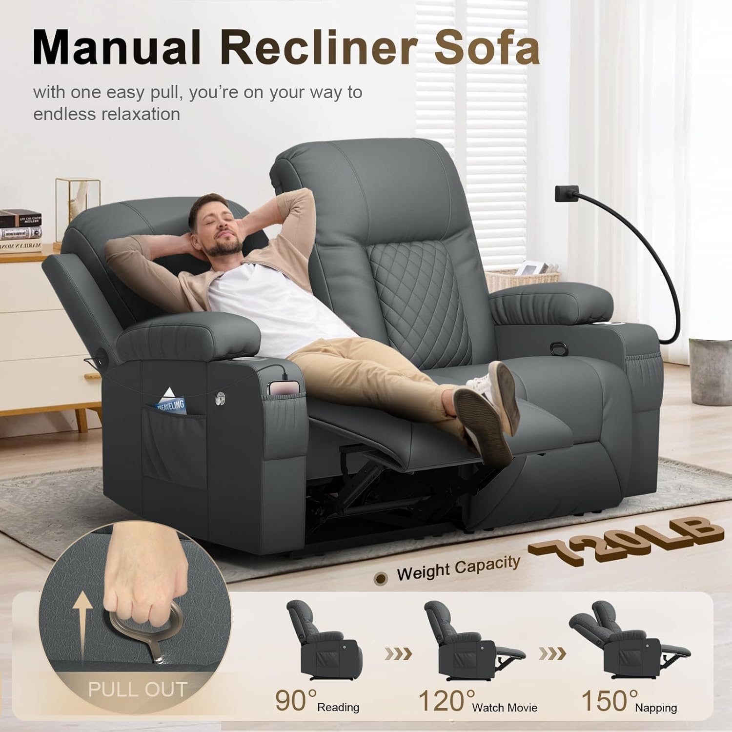 YONISEE Loveseat Recliner, Loveseat Recliner Sofa with Storage, Recliner Chair with USB Ports, 2 Cell Phone Holders, Cup Holder, Loveseat Couch for Living Room Home Theater Seating