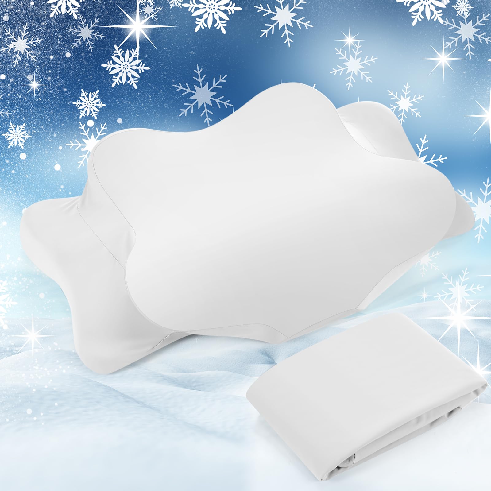Photo 1 of Hahafelt Cooling Cervical Neck Pillowcase Cover (Only Pillow Case) Ergonomic Pillowcase with Zipper Breathable Contour Pillow Cover for Side Back Stomach Sleepers(White,Queen Size)