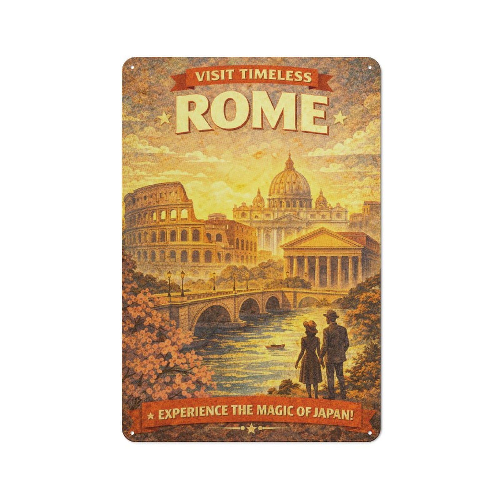 Junmoney Style-14 Metal Wall Plaque With Visit Timeless Rome Vintage Design 30X20cm, Retro Room Wall Plaque For Home, Shop, Pub Or Studio Wall