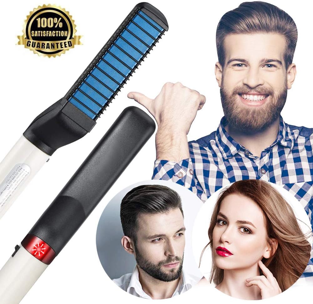Beard Straightener, YOOAO Hot Comb for Men Quick Hair Straightening Electric Hair Styler for DIY Flexible Modeling and Natural Side Hair