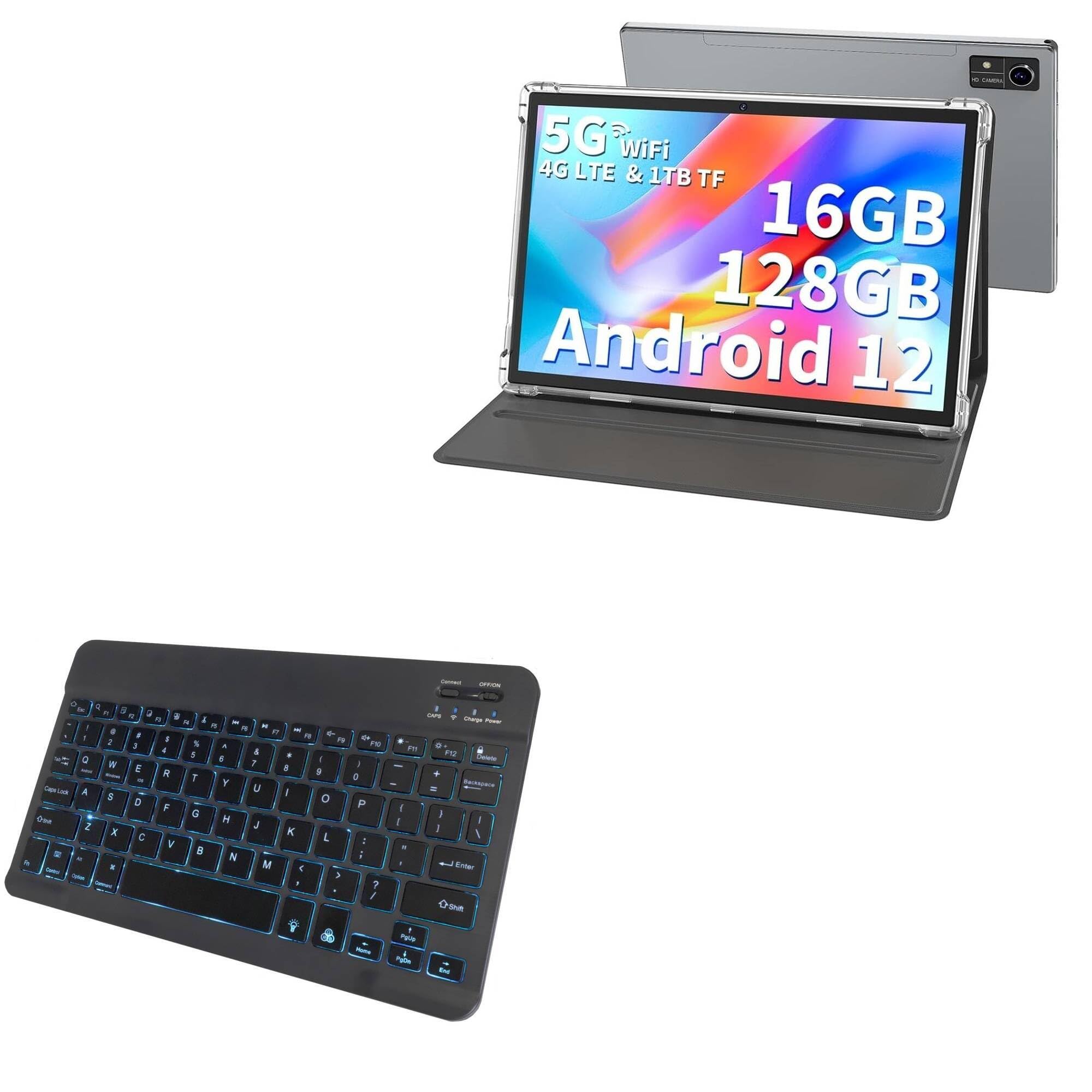 BoxWave Keyboard Compatible with HISORL T618 Android Tablet (10 in) - SlimKeys Bluetooth Keyboard - with Backlight, Portable Slim LED 7 Colors - Jet Black